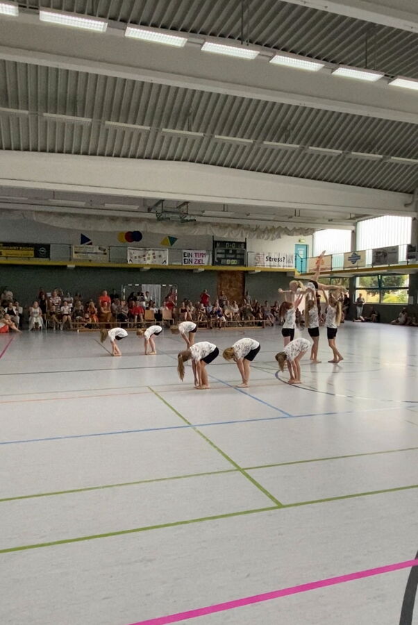 Kinder turnen beim Gaukinderturnfest in der Sporthalle